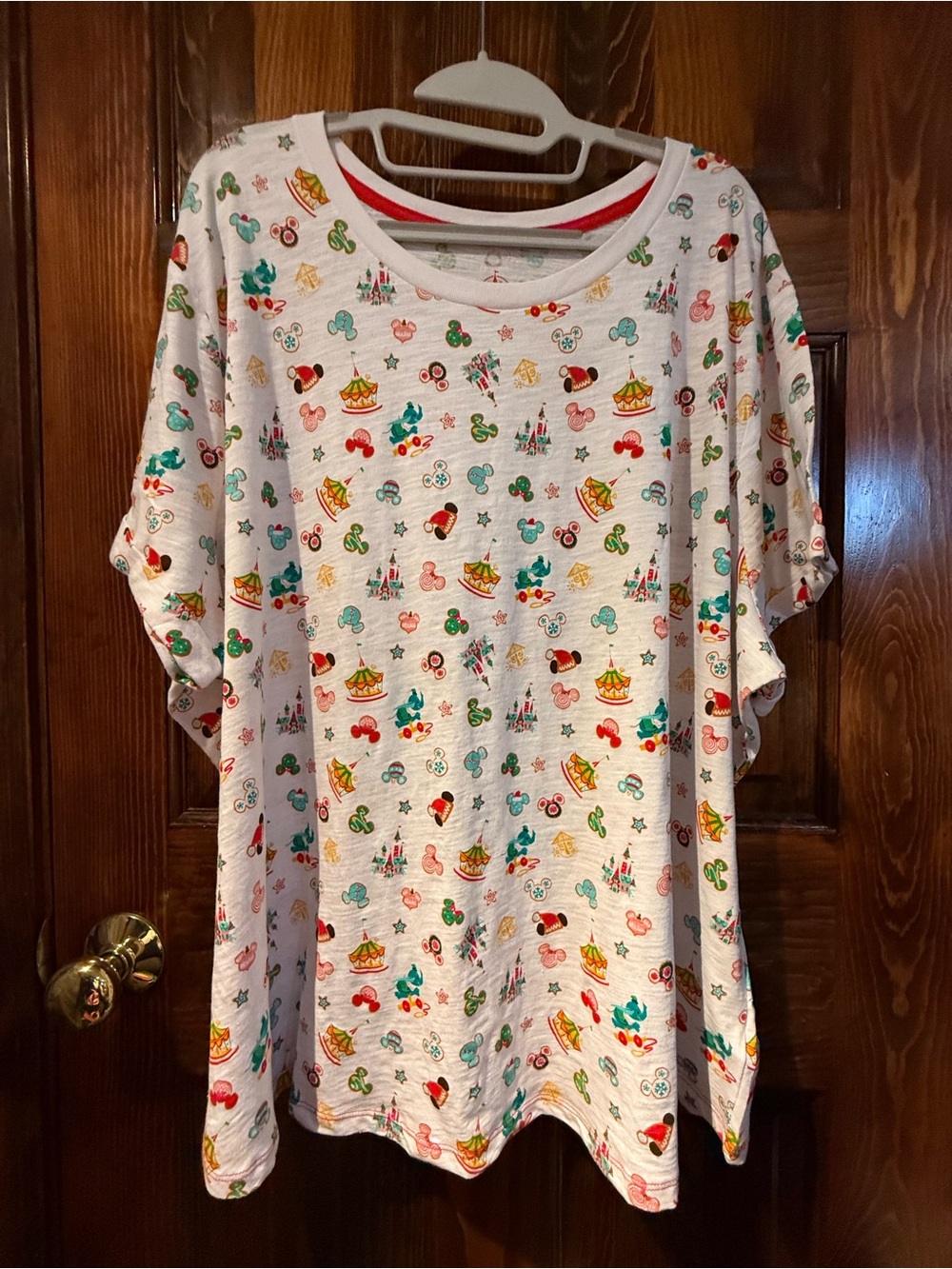 Disney White Short Sleeve Tee with Colorful Holiday Icons